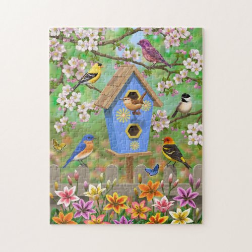 Songbirds Lily Garden Birdhouse Jigsaw Puzzle