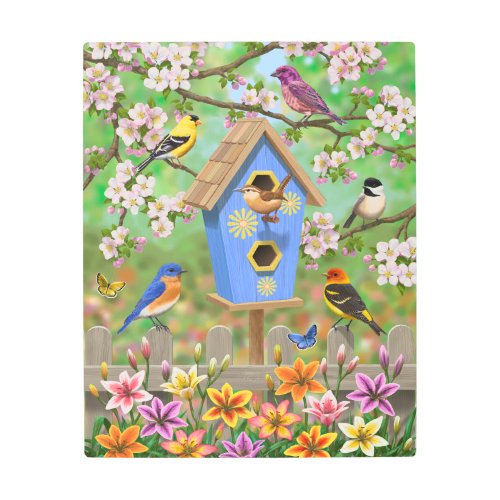 Songbirds Lily Garden Birdhouse Metal Print