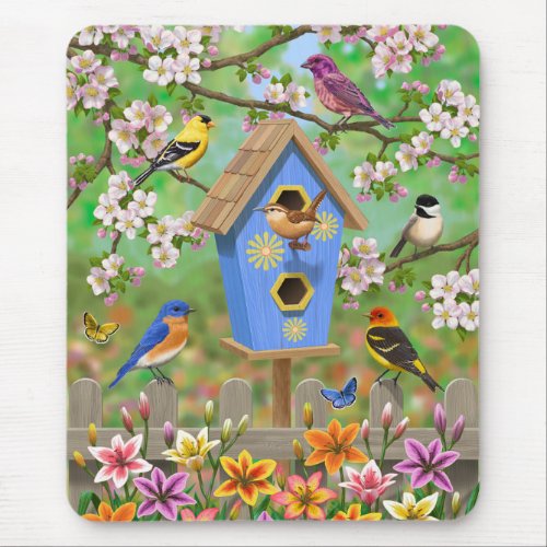 Songbirds Lily Garden Birdhouse Mouse Pad