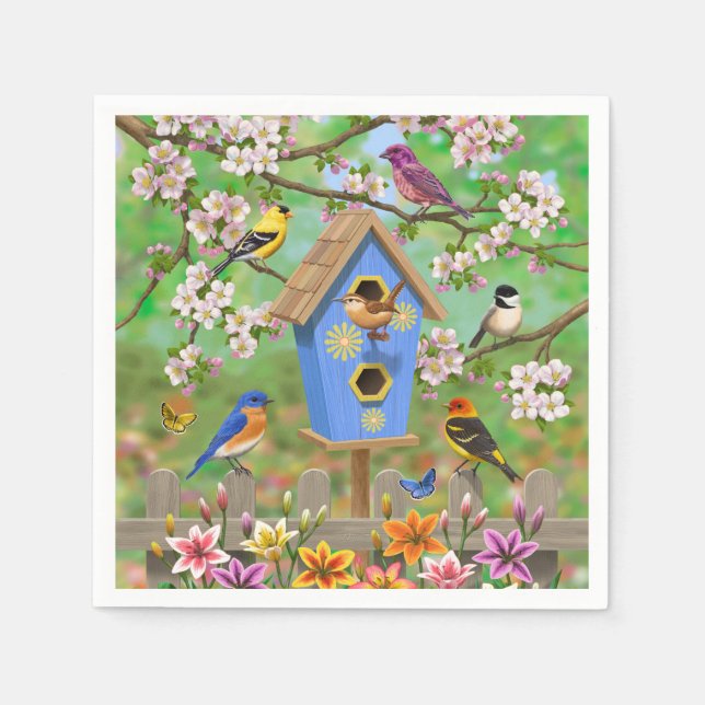 Songbirds Lily Garden Birdhouse Napkins (Front)
