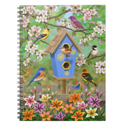 Songbirds Lily Garden Birdhouse Notebook