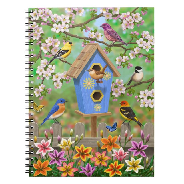 Songbirds Lily Garden Birdhouse Notebook (Front)