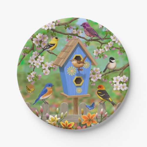 Songbirds Lily Garden Birdhouse Paper Plates