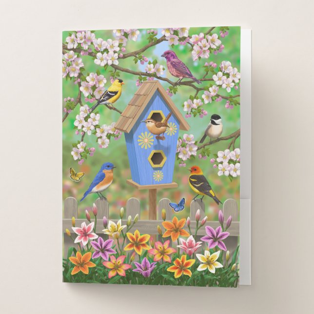 Songbirds Lily Garden Birdhouse Pocket Folder (Front)