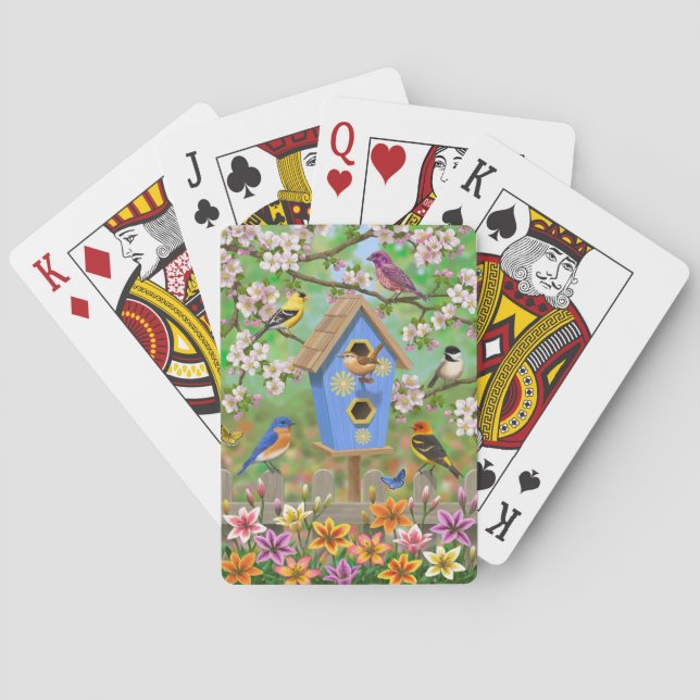 Songbirds Lily Garden Birdhouse Poker Cards (Back)