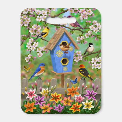 Songbirds Lily Garden Birdhouse Seat Cushion