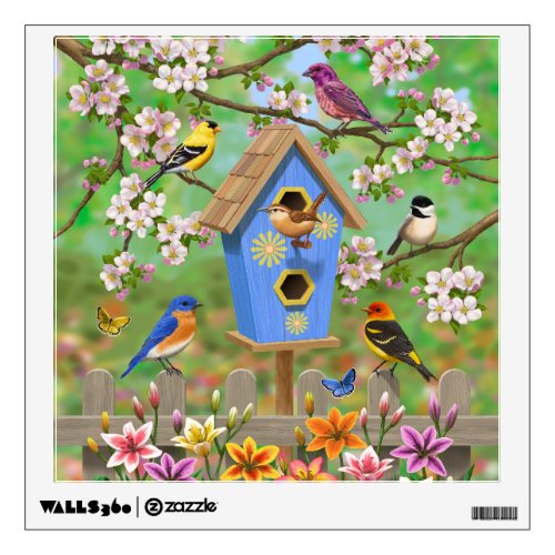 Songbirds Lily Garden Birdhouse Wall Decal