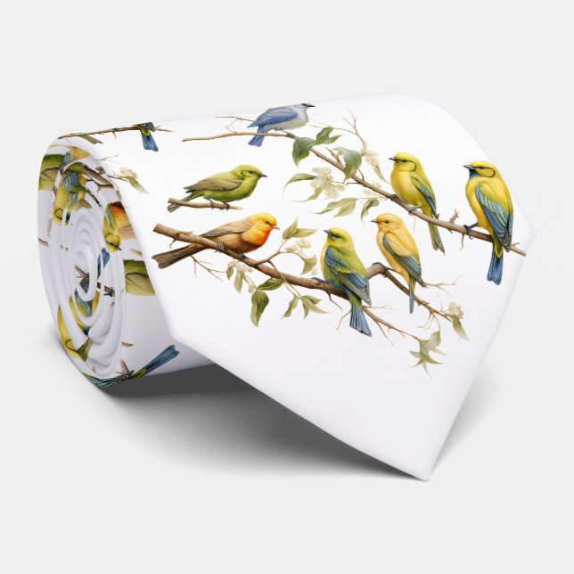 Songbirds On A Branch Neck Tie (Rolled)