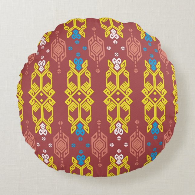 Songket Tenun Geometrik Seamless Pattern with Crea Round Pillow (Front)
