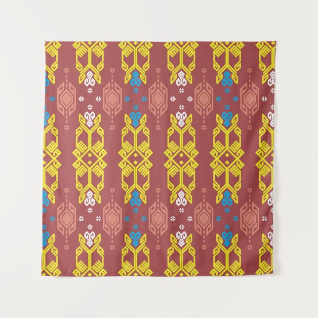 Songket Tenun Geometrik Seamless Pattern with Crea Tapestry (Front)