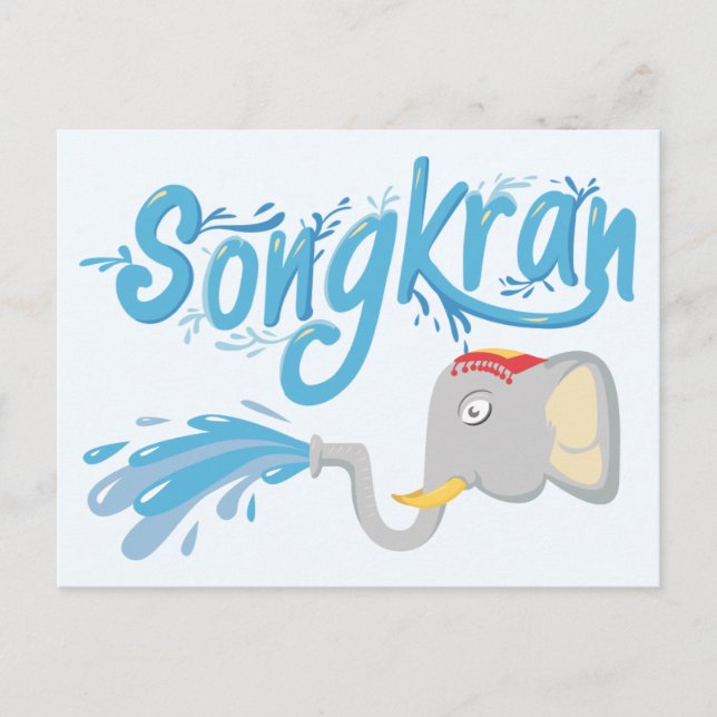 Songkran Elephant spraying water T-Shirt Postcard (Front)