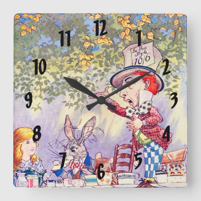 Songs From Alice: A Mad Tea Party Square Wall Clock (Front)