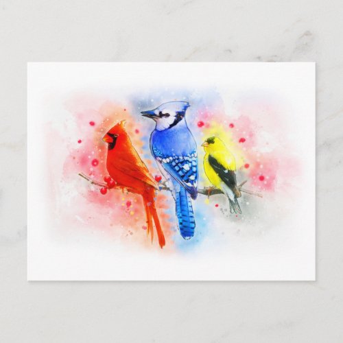 Songs of winter bird watercolor painting postcard