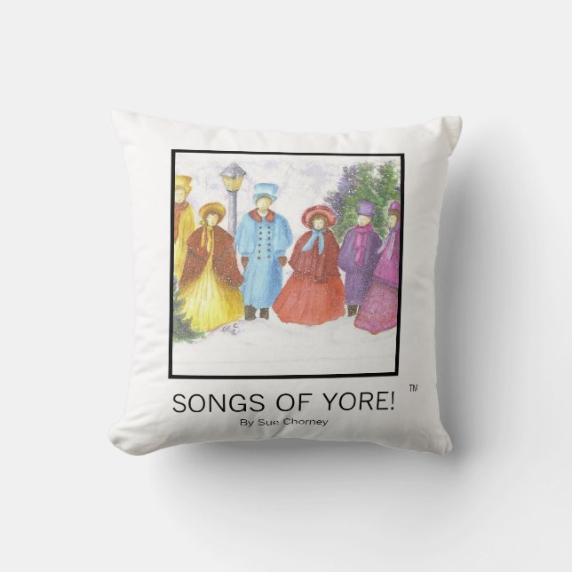 Songs of Yore Carolers Throw Pillow (Front)
