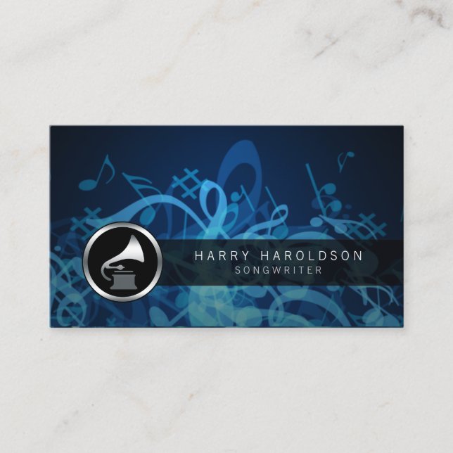 Songwriter Bold Gramophone Icon Business Card (Front)