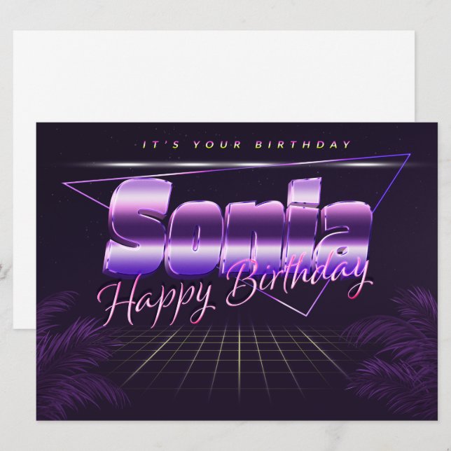 Sonia name first name lilac retro card birthday (Front/Back)