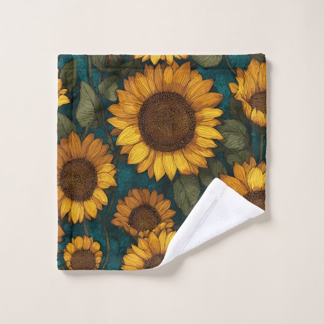 Sonnenblumen Muster – Fröhlicher Floral Style Bath Towel Set (Wash Cloth)