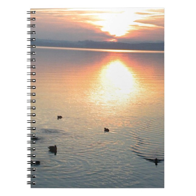 Sonnenuntergang am See mit Enten Notebook (Front)