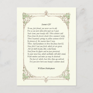 Sonnet # 104 by William Shakespeare Postcard