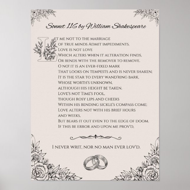 Sonnet 116 by William Shakespeare poster/wall art Poster (Front)