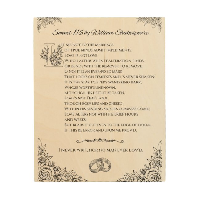 Sonnet 116 by William Shakespeare Wood Art (Front)