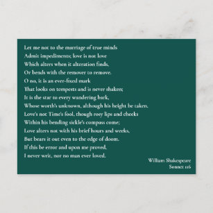 Sonnet 116Let me not to the marriage of true minds Postcard