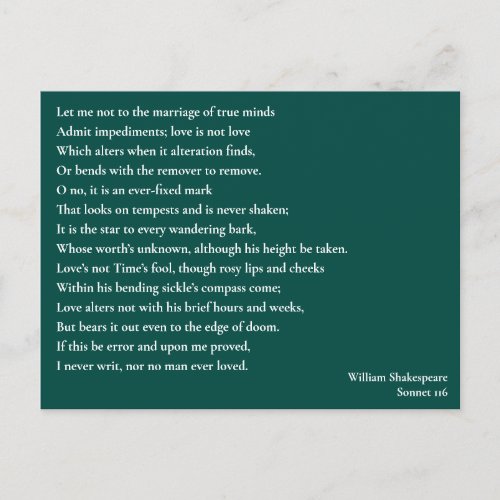 Sonnet 116Let me not to the marriage of true minds Postcard