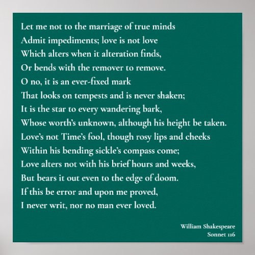 Sonnet 116Let me not to the marriage of true minds Poster