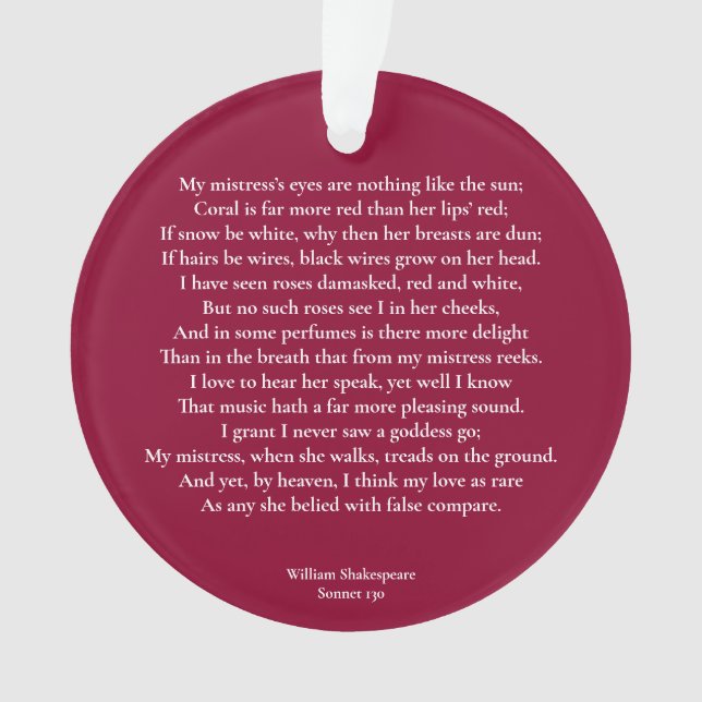 Sonnet 130 My mistress' eyes are nothing like Ornament (Front)