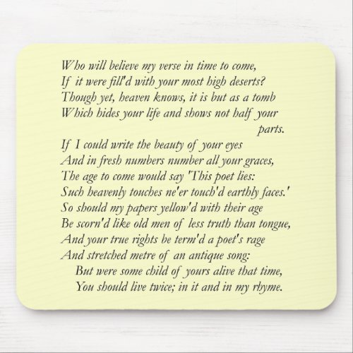 Sonnet  17 by William Shakespeare Mouse Pad