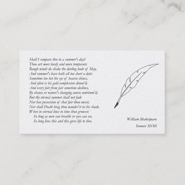 Sonnet # 18 by William Shakespeare Business Card (Back)