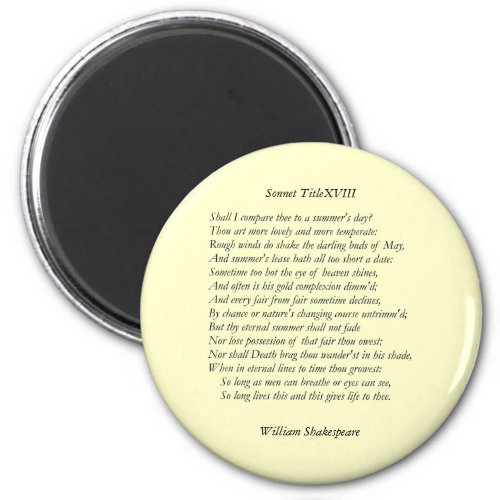 Sonnet  18 by William Shakespeare Magnet