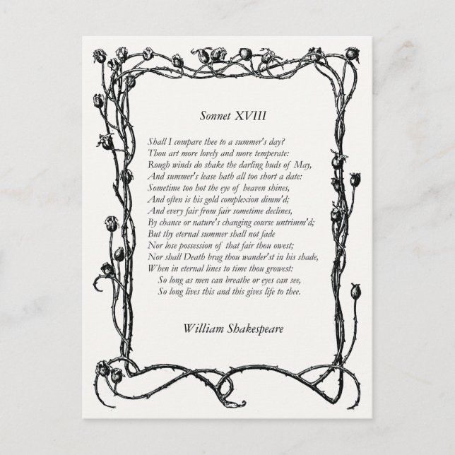 Sonnet # 18 by William Shakespeare Postcard (Front)