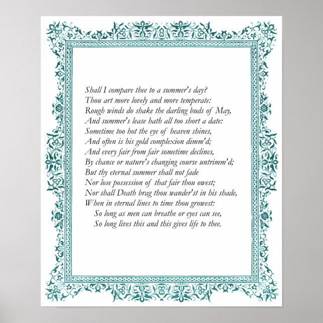 Sonnet # 18 by William Shakespeare Poster (Front)