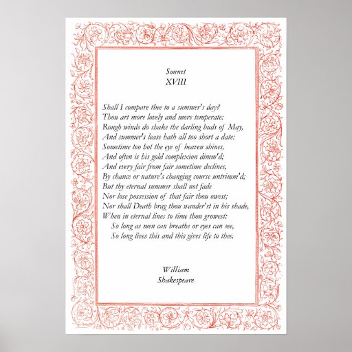 Sonnet # 18 by William Shakespeare Poster | Zazzle