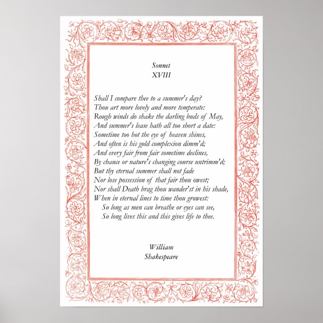 Sonnet # 18 by William Shakespeare Poster (Front)