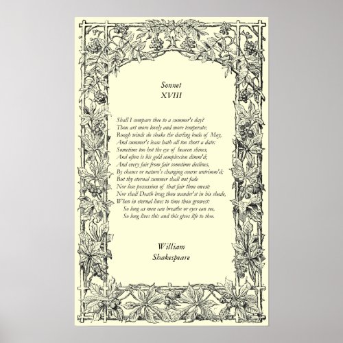 Sonnet  18 by William Shakespeare Poster