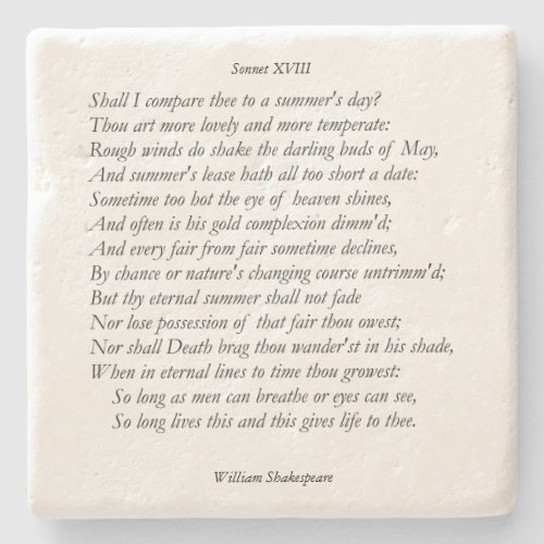 Sonnet  18 by William Shakespeare Stone Coaster
