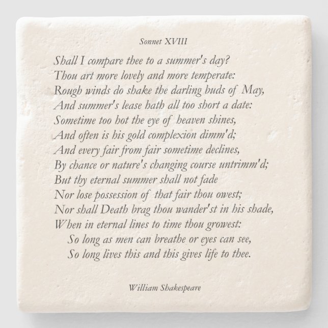 Sonnet # 18 by William Shakespeare Stone Coaster (Front)