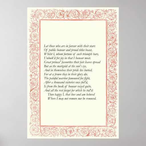 Sonnet # 25 by William Shakespeare Print | Zazzle