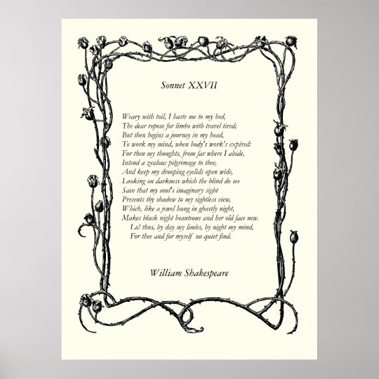 Sonnet # 27 by William Shakespeare Poster | Zazzle.com