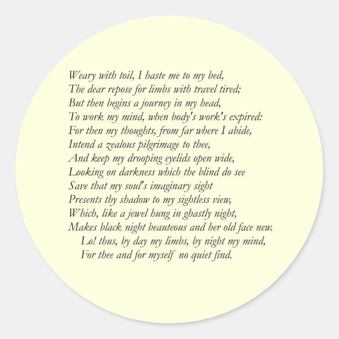 Sonnet # 27 by William Shakespeare Sticker