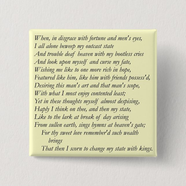 Sonnet # 29 by William Shakespeare Pinback Button (Front)