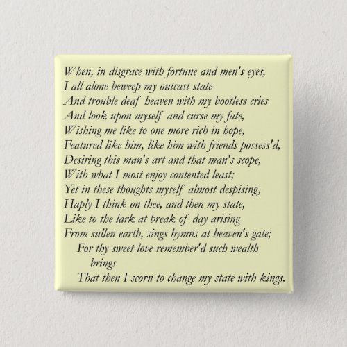 Sonnet  29 by William Shakespeare Pinback Button