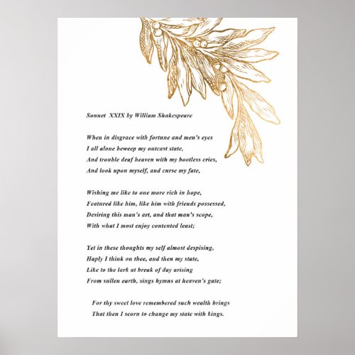 Sonnet 29 by William Shakespeare Poster