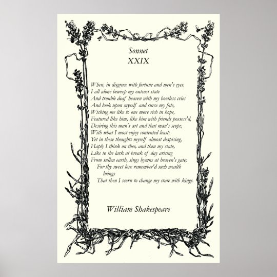 Sonnet # 29 by William Shakespeare Poster | Zazzle.com