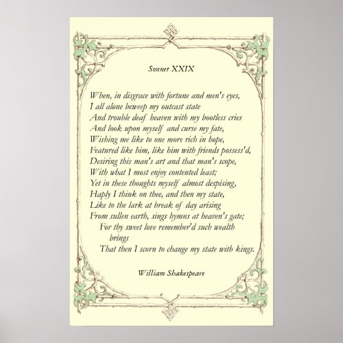 Sonnet  29 by William Shakespeare Poster