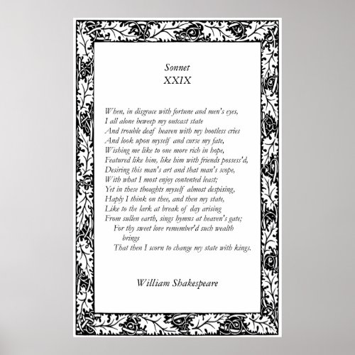 Sonnet  29 by William Shakespeare Poster