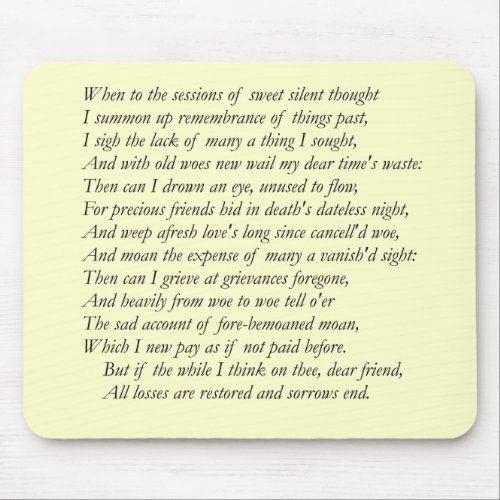 Sonnet  30 by William Shakespeare Mouse Pad