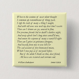 Sonnet # 30 by William Shakespeare Pinback Button